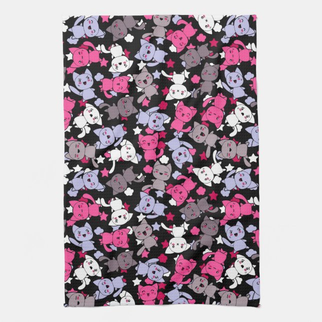 pattern with cute kawaii doodle cats 3 kitchen towel (Vertical)