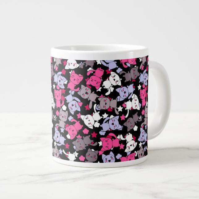 pattern with cute kawaii doodle cats 3 large coffee mug (Front Right)