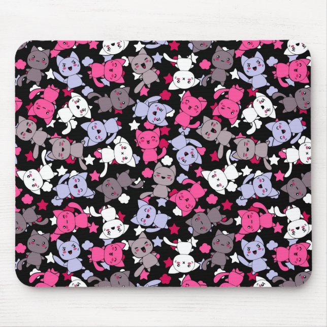 pattern with cute kawaii doodle cats 3 mouse pad (Front)