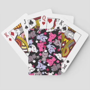 pattern with cute kawaii doodle cats 3 playing cards
