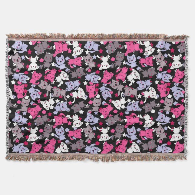 pattern with cute kawaii doodle cats 3 throw blanket (Front)