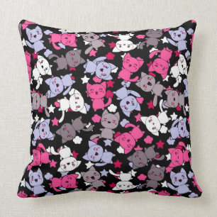 pattern with cute kawaii doodle cats 3 throw pillow