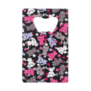 pattern with cute kawaii doodle cats 3 wallet bottle opener