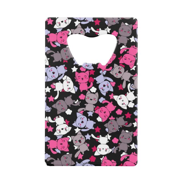 pattern with cute kawaii doodle cats 3 wallet bottle opener (Front)