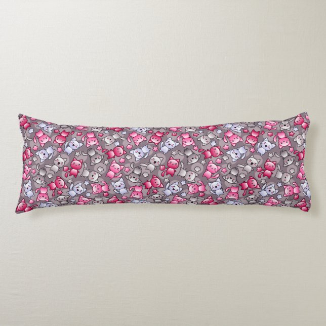 pattern with cute kawaii doodle cats body pillow (Front)