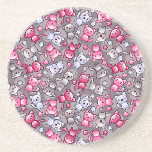 pattern with cute kawaii doodle cats coaster