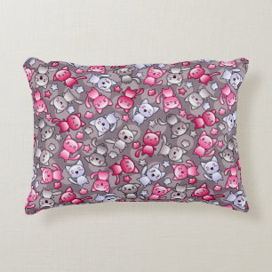 pattern with cute kawaii doodle cats decorative pillow