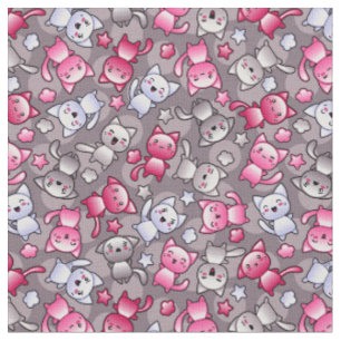 pattern with cute kawaii doodle cats fabric