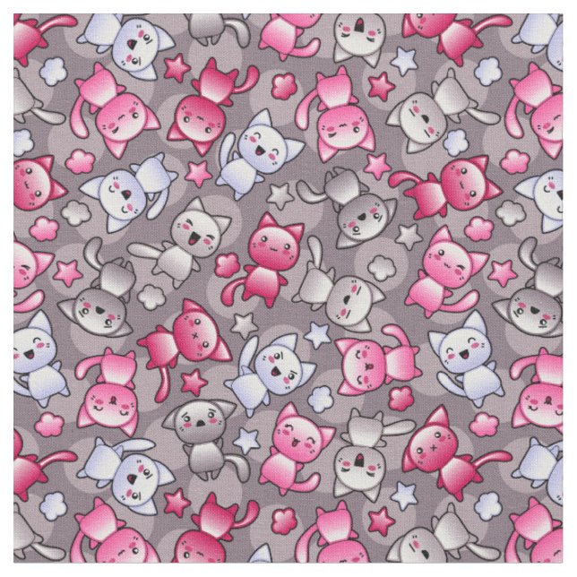 pattern with cute kawaii doodle cats fabric (Close Up)