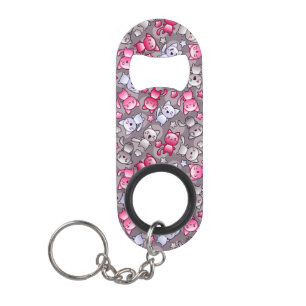 pattern with cute kawaii doodle cats keychain bottle opener