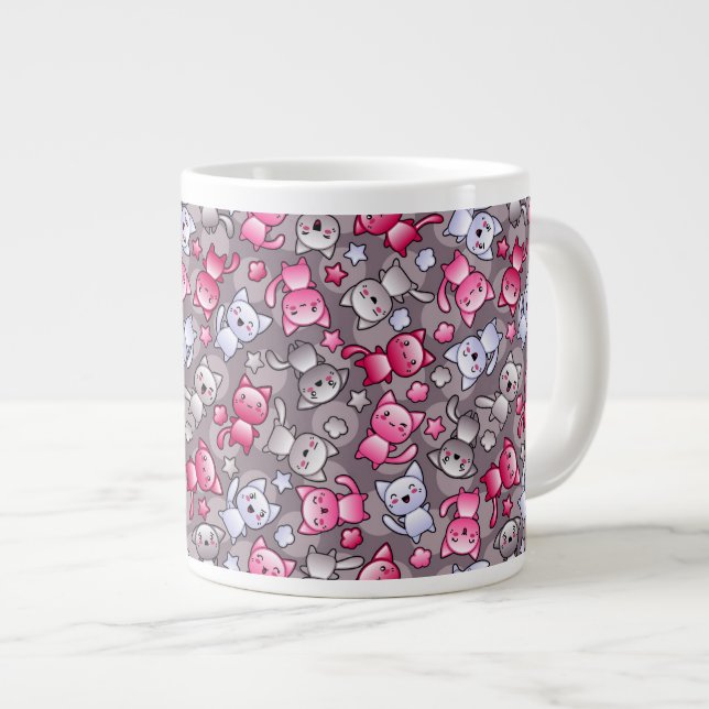 pattern with cute kawaii doodle cats large coffee mug (Front Right)