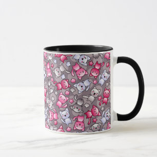 pattern with cute kawaii doodle cats mug