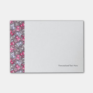 pattern with cute kawaii doodle cats post-it notes