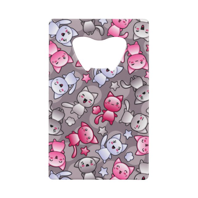 pattern with cute kawaii doodle cats wallet bottle opener (Front)