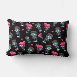 Pattern with Cute Zombie Girls, Guys and Hearts Lumbar Pillow