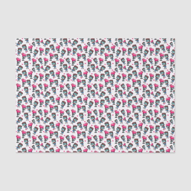Pattern with Cute Zombie Girls, Guys and Hearts Tissue Paper (Front)