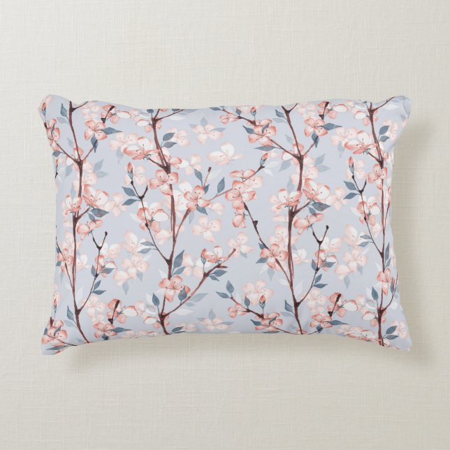 Pattern with delicate spring sakura flowers accent pillow (Front)