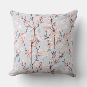 Pattern with delicate spring sakura flowers throw pillow