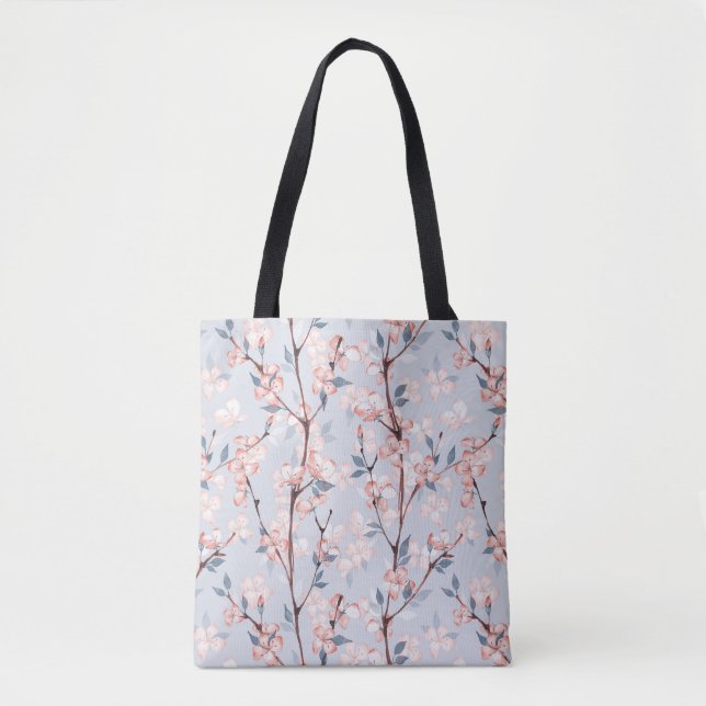 Pattern with delicate spring sakura flowers tote bag (Front)
