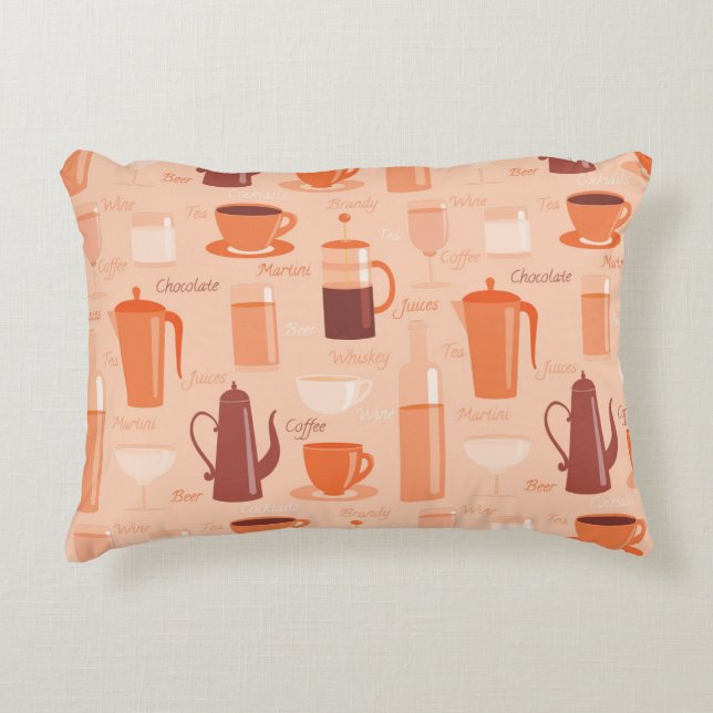 Pattern with drinks and text accent pillow (Front)