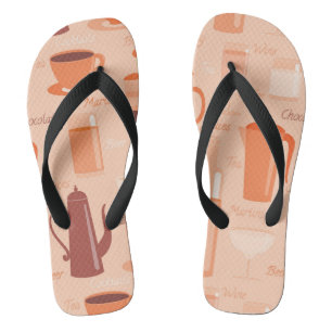 Pattern with drinks and text flip flops