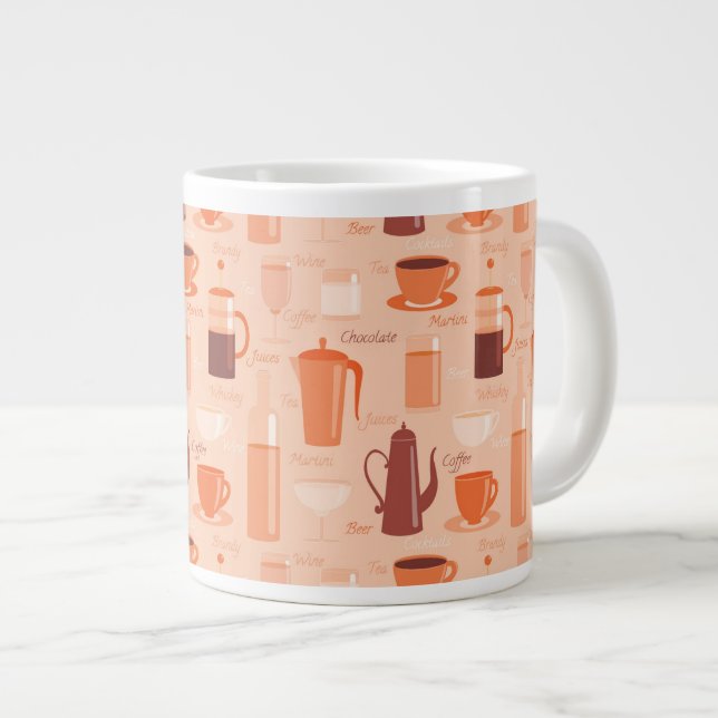 Pattern with drinks and text large coffee mug (Front Right)