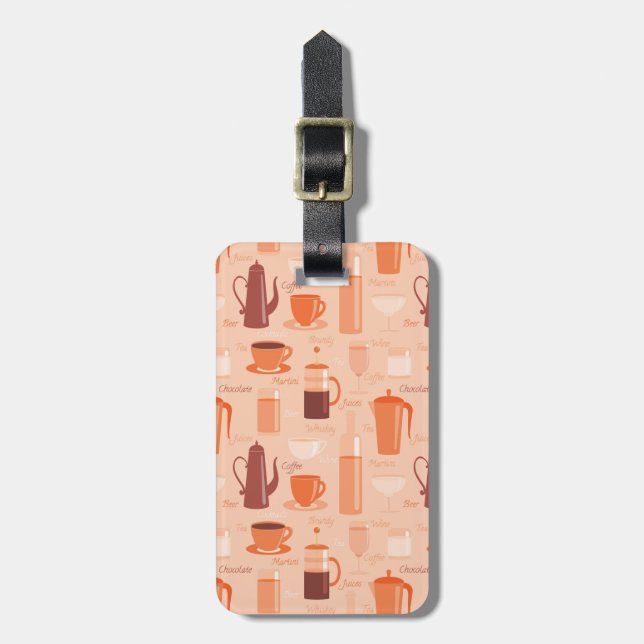 Pattern with drinks and text luggage tag (Front Vertical)