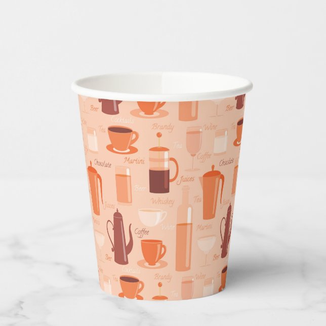 Pattern with drinks and text paper cups (Left)