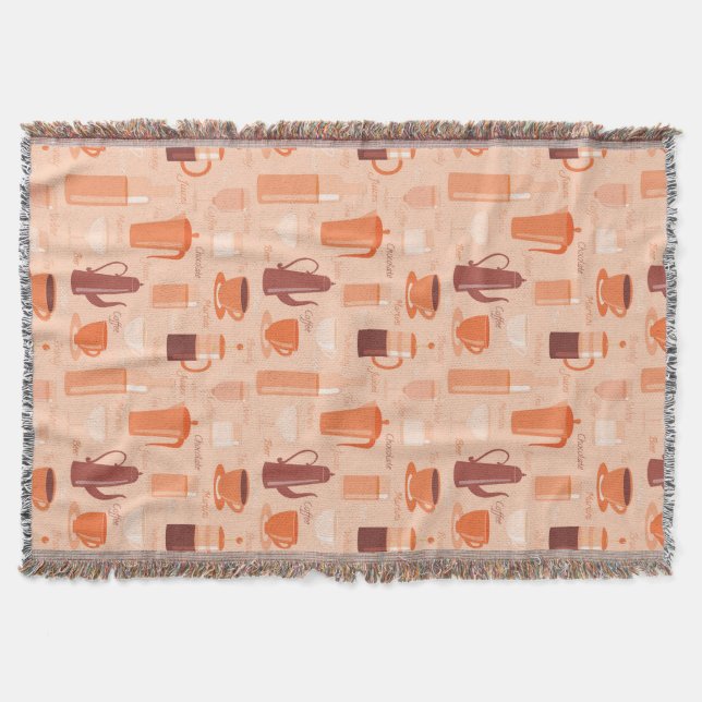 Pattern with drinks and text throw blanket (Front)