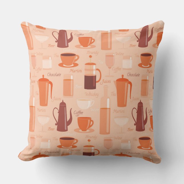 Pattern with drinks and text throw pillow (Front)