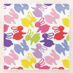 pattern with Easter rabbits Glass Coaster