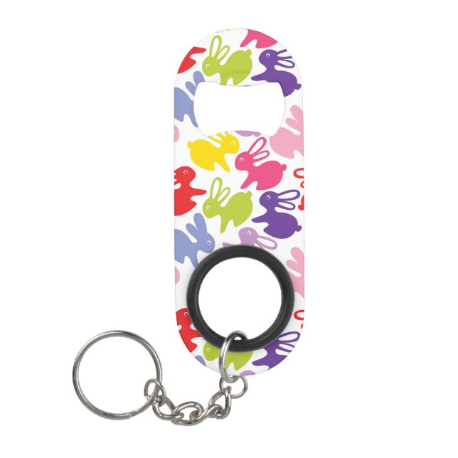 pattern with Easter rabbits Mini Bottle Opener (Front)