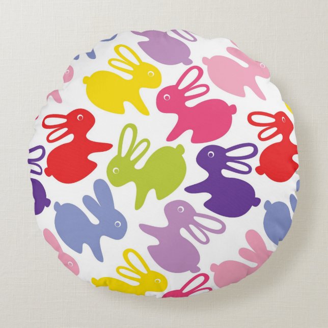 pattern with Easter rabbits Round Pillow (Front)