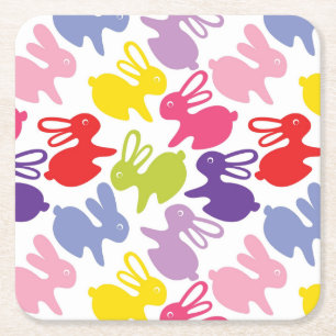 pattern with Easter rabbits Square Paper Coaster