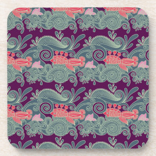Pattern With Fish And Purple Wave Coaster