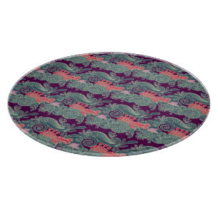 Pattern With Fish And Purple Wave Cutting Board