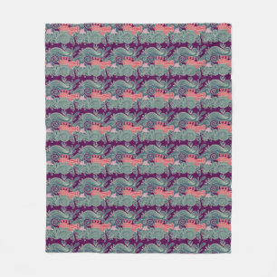 Pattern With Fish And Purple Wave Fleece Blanket