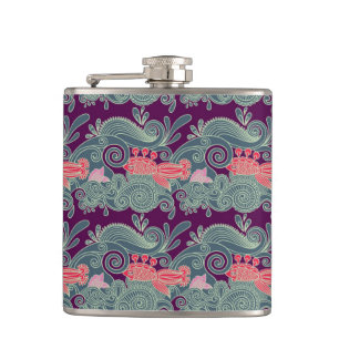 Pattern With Fish And Purple Wave Hip Flask