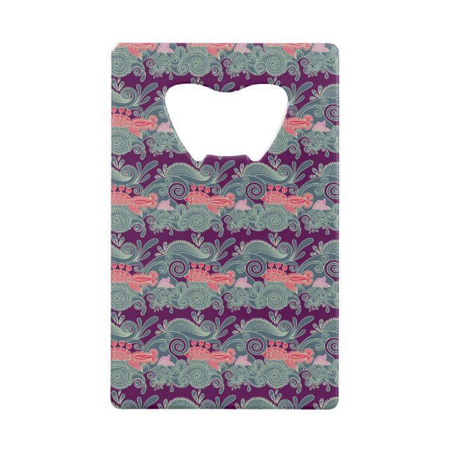 Pattern With Fish And Purple Wave Wallet Bottle Opener (Front)