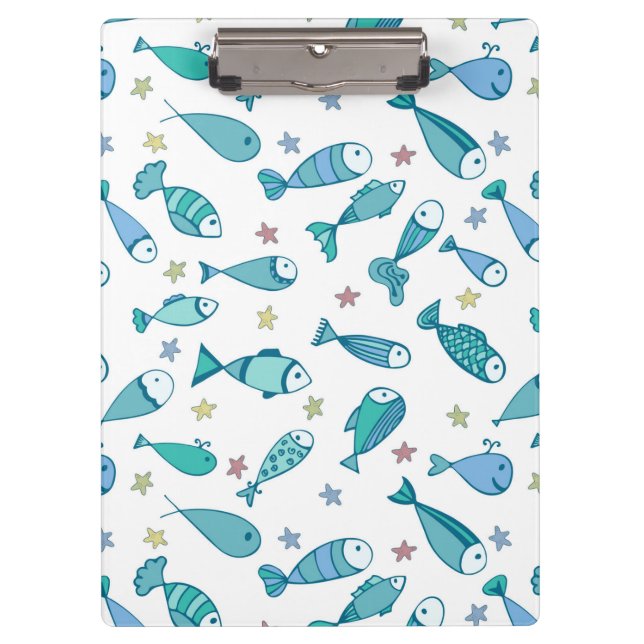 Pattern With Fish And Starfish Clipboard (Front)