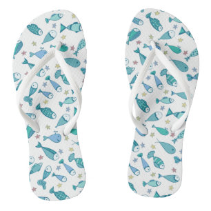 Pattern With Fish And Starfish Flip Flops