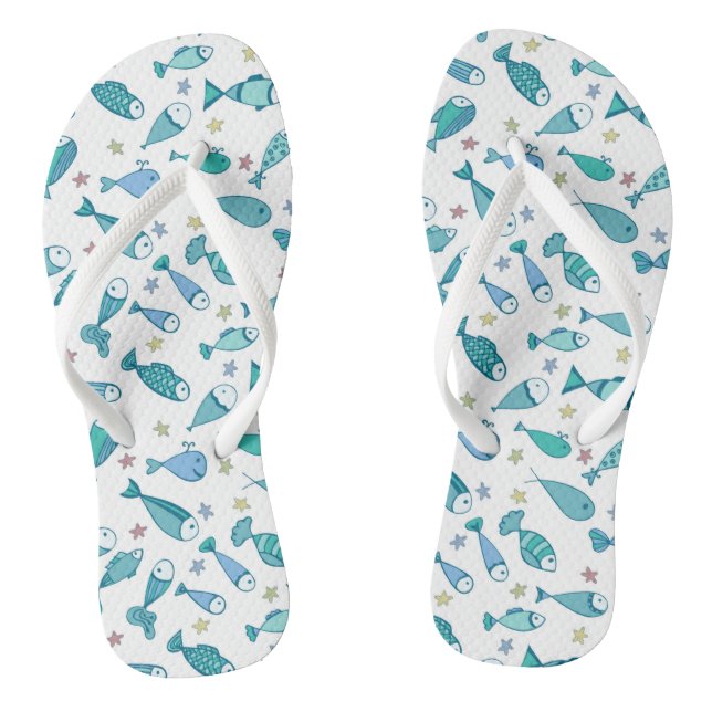 Pattern With Fish And Starfish Flip Flops (Footbed)