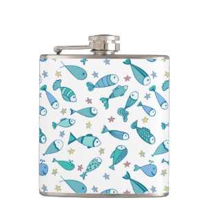 Pattern With Fish And Starfish Hip Flask