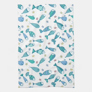 Pattern With Fish And Starfish Kitchen Towel