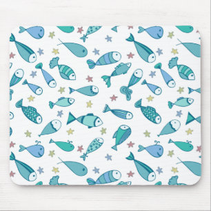 Pattern With Fish And Starfish Mouse Pad