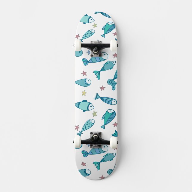 Pattern With Fish And Starfish Skateboard (Front)