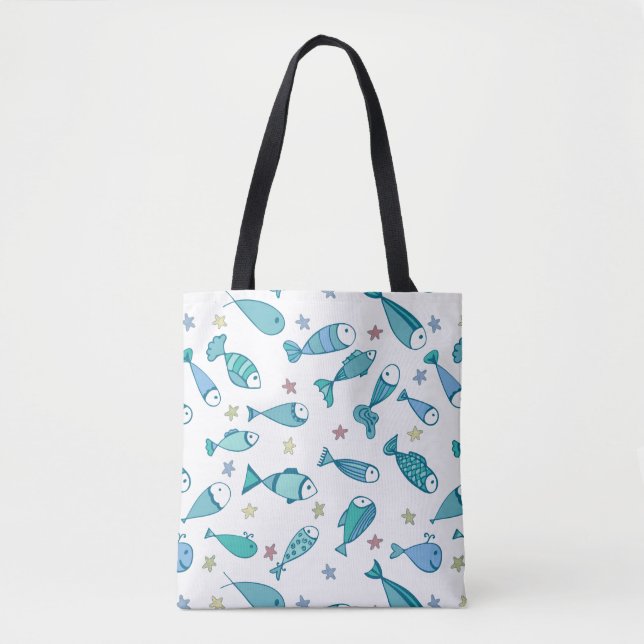 Pattern With Fish And Starfish Tote Bag (Front)