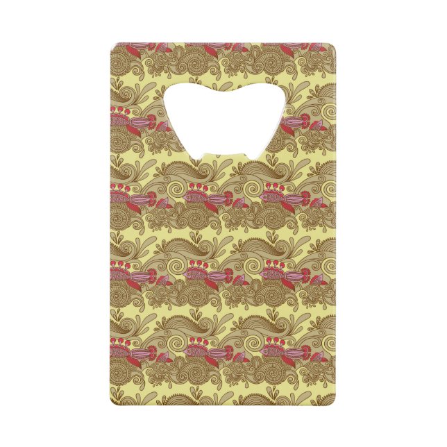 Pattern With Fish And Wave Credit Card Bottle Opener (Front)
