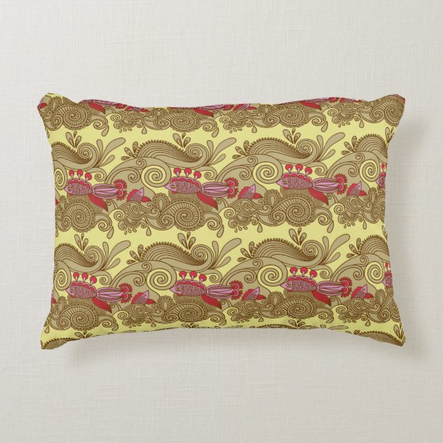 Pattern With Fish And Wave Decorative Pillow (Front)