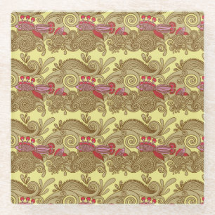 Pattern With Fish And Wave Glass Coaster